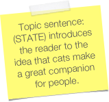 Topic sentence:(STATE) introduces the reader to the idea that cats make a great companion for people.